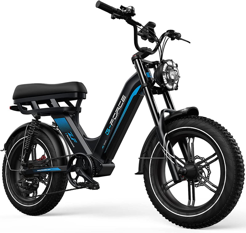 G-Force ZF Electric Bike with 750W Motor,20" X 4" Fat Tires Electric Bicycle for Adults Step-Thru Moped 48V 20Ah/13.5Ah Removable Battery 28 MPH Shimano 7 Speed System,Dual Shock Absorber