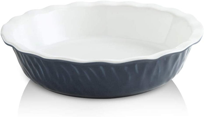 KOOV Ceramic Pie Pan, 10 Inches Pie Dish, Pie Plate for Dessert Kitchen, round Baking Dish Pan for Dinner, Texture Series (Aegean)