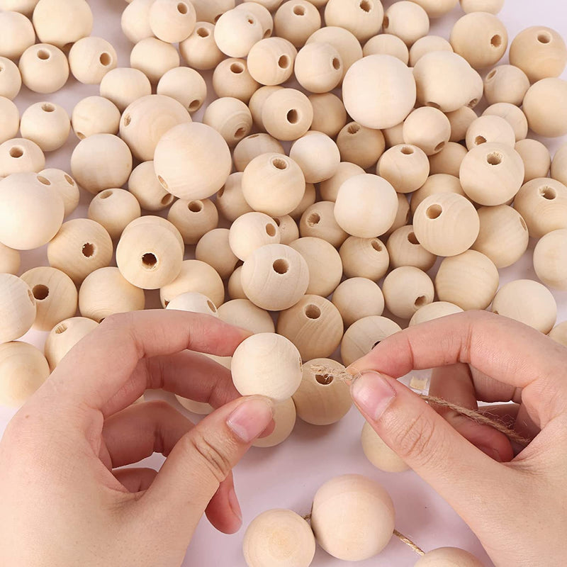 DICOBD 150Pcs Wooden Beads Large Size (30Mm, 25Mm, 20Mm) Natural Wooden Beads round Wood Beads Rustic Country Wood Beads Suitable for Crafts, DIY Jewelry Making, Home Decoration