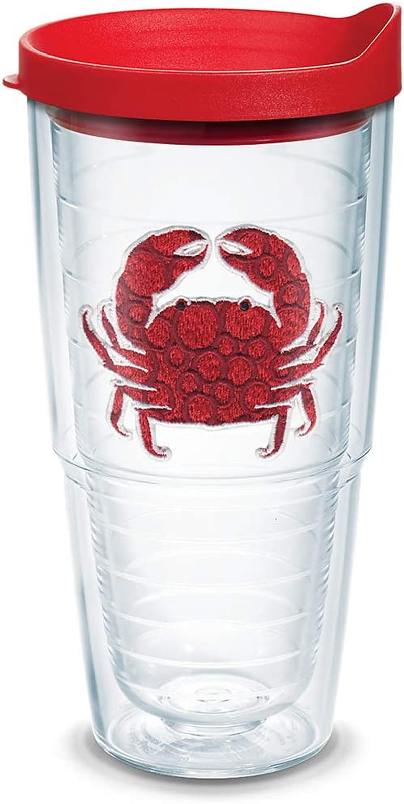 Tervis Crab Insulated Tumbler with Emblem and Red Lid, 16 Oz, Clear