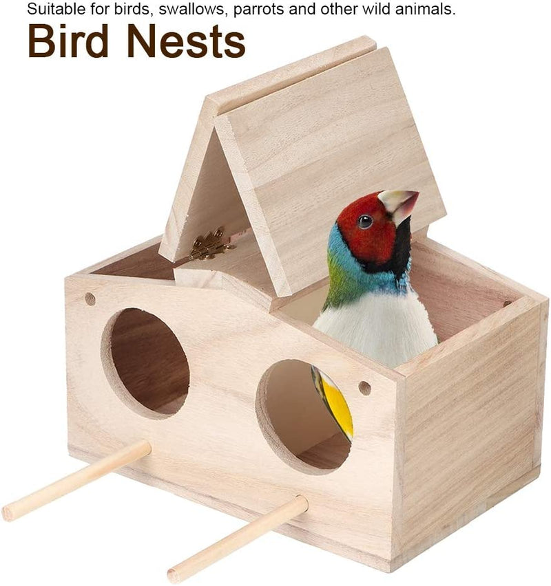 Parakeet Nesting Box, Wooden Pet Bird Nests House Cockatiel Breeding Box Cage with Perch Birdhouse Accessories for Parrots Swallows Cockatiel Lovebirds Budgie Finch, 9.1X5.1X4.9In