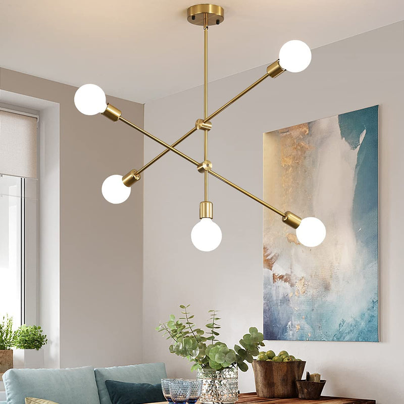 Biewalk Modern Gold Sputnik Chandelier Light Fixture 7 Light Mid Century Pendant Light for Living Room, Dining Room, Kitchen, Bedrooms, Corridors, Entrance Halls