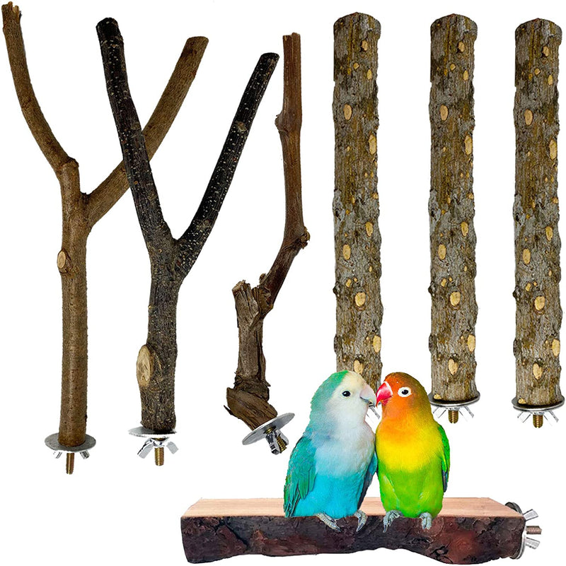Kathson Natural Wood Bird Perch Parakeet Stand Platform Parrot Paw Grinding Sticks Branches Bird Cage Accessories for Budgies Cockatiels Conure Parakeet Lovebirds 7 Pack