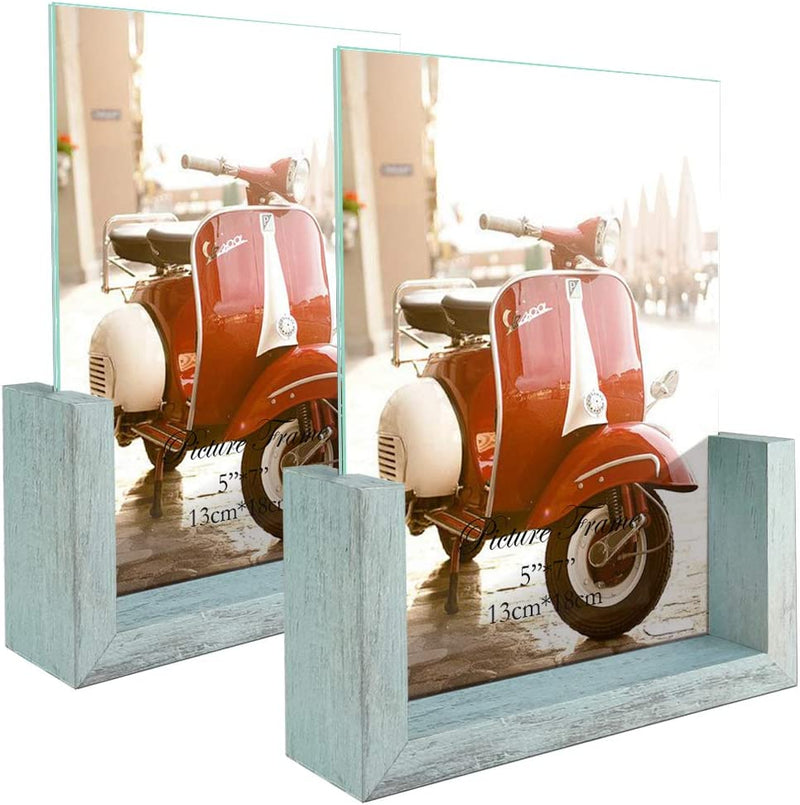 HORLIMER 4X6 Picture Frames Set of 2, Rustic Photo Frame with Wooden Base and Tempered Glass for Tabletop