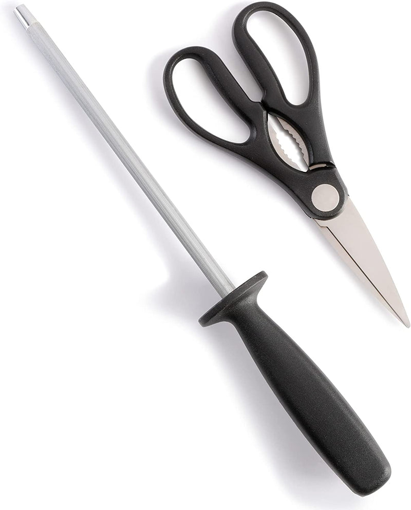 Kenmore Elite Lucas Forged Stainless Steel Kitchen Knife Cutlery Block Set, 18-Piece, Black/Ashwood (Block)