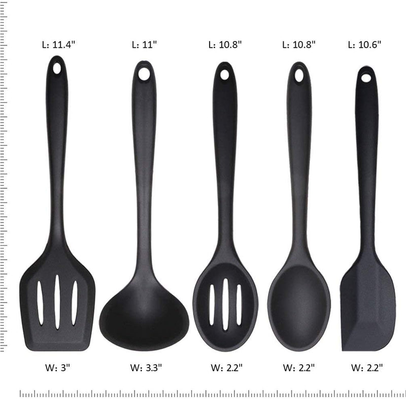 Silicone Kitchen Utensils Set, 5 Pieces Heat Resistant Non Stick Cooking Tools - Flexible Silicone Spatula/Turner/Serving Spoon/Soup Ladle/Slotted Spoon