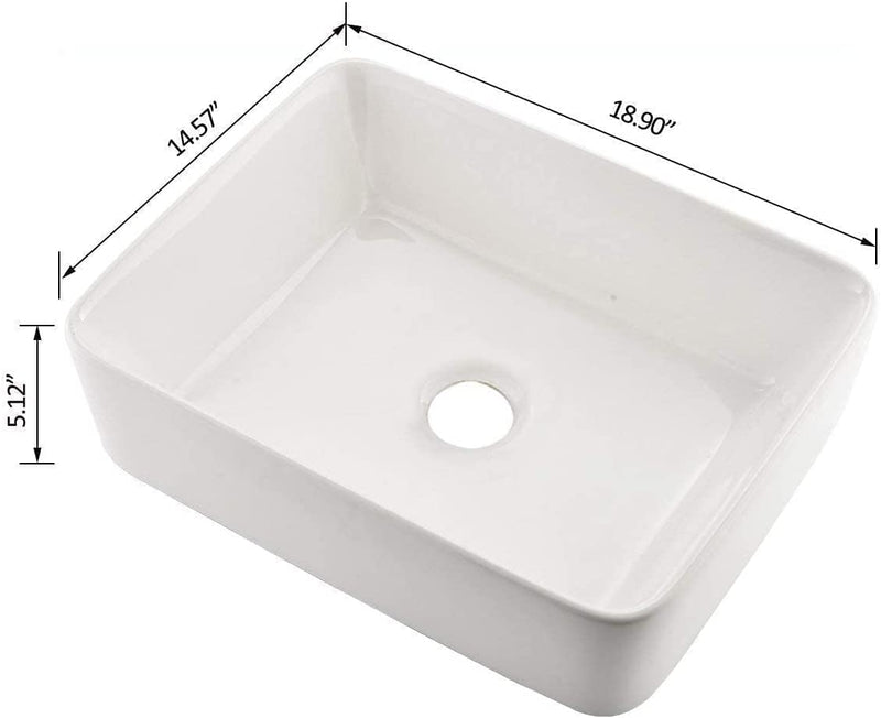 VCCUCINE 19"X15" Rectangle above Counter Porcelain Ceramic Bathroom Vessel Vanity Sink Art Basin
