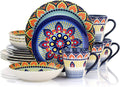 Elama Multicolored round Stoneware Mandala Pattern Dinnerware Set, 16 Piece, Green