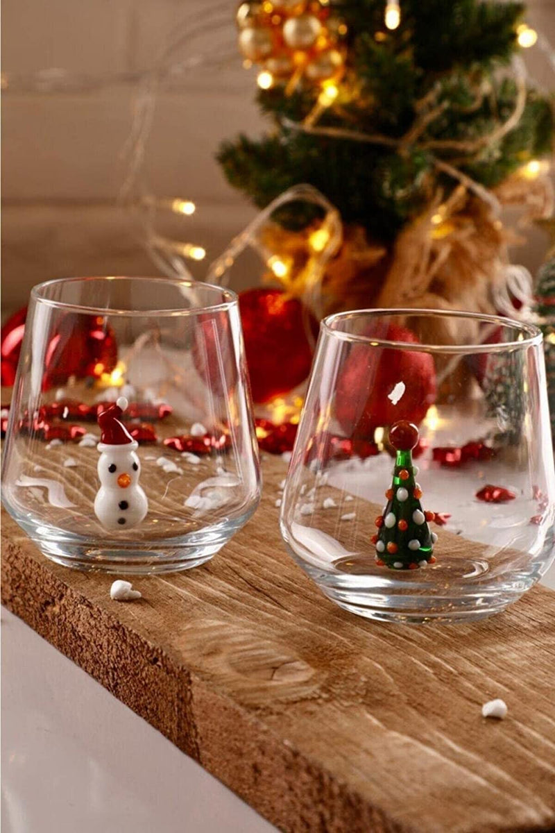 Set of 6 Christmas Stemless Wine Glass,17 Oz Merry Christmas Santa Snowman Elk Wine Glass, Christmas New Year Holiday Gifts for Men Women Friends Family