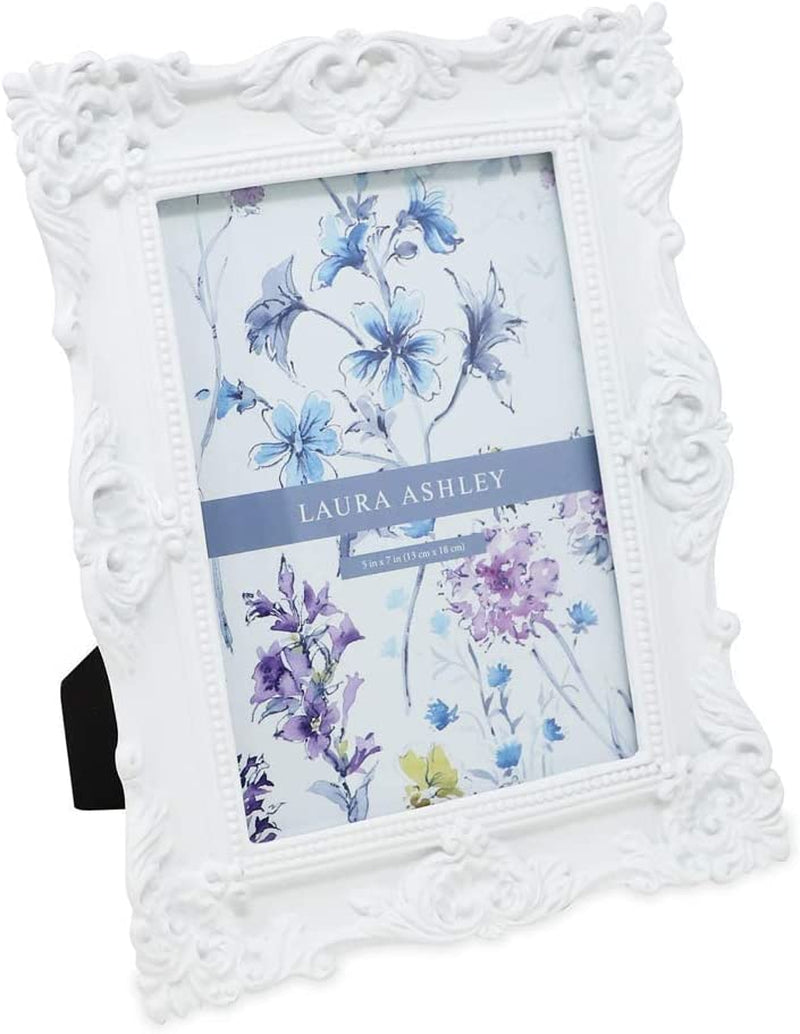 Laura Ashley 5X7 Black Ornate Textured Hand-Crafted Resin Picture Frame with Easel & Hook for Tabletop & Wall Display, Decorative Floral Design Home Décor, Photo Gallery, Art, More (5X7, Black)
