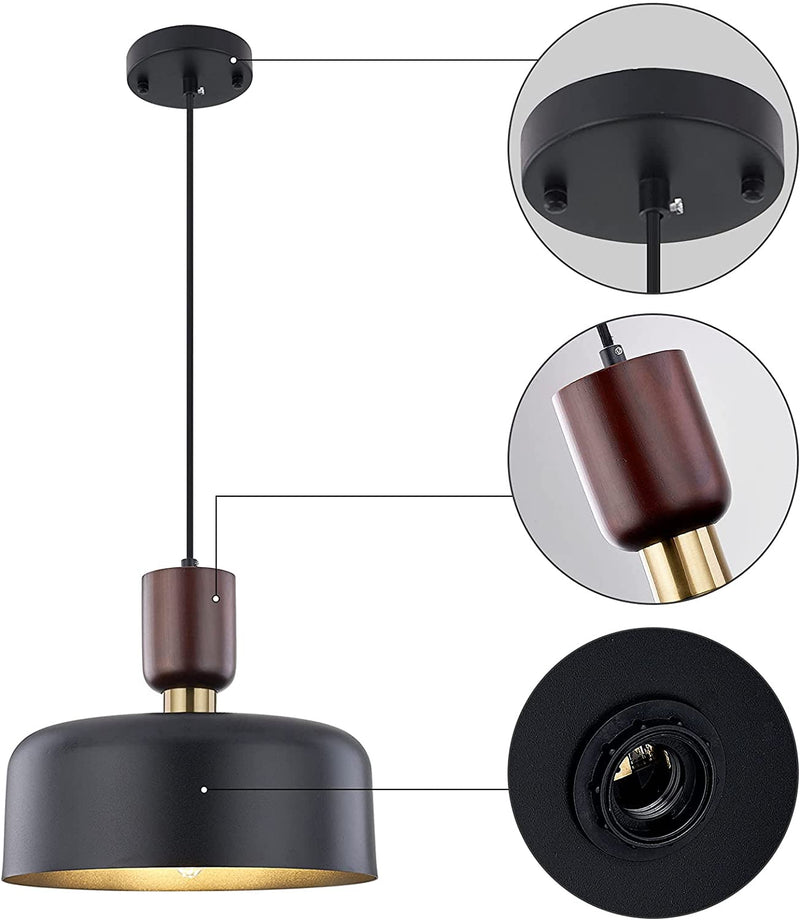 Tehenoo Pendant Lighting,Large Pendant Light,Brass Accent,Adjustable Metal Hanging Light Fixture for Kitchen, Dining Room, Black