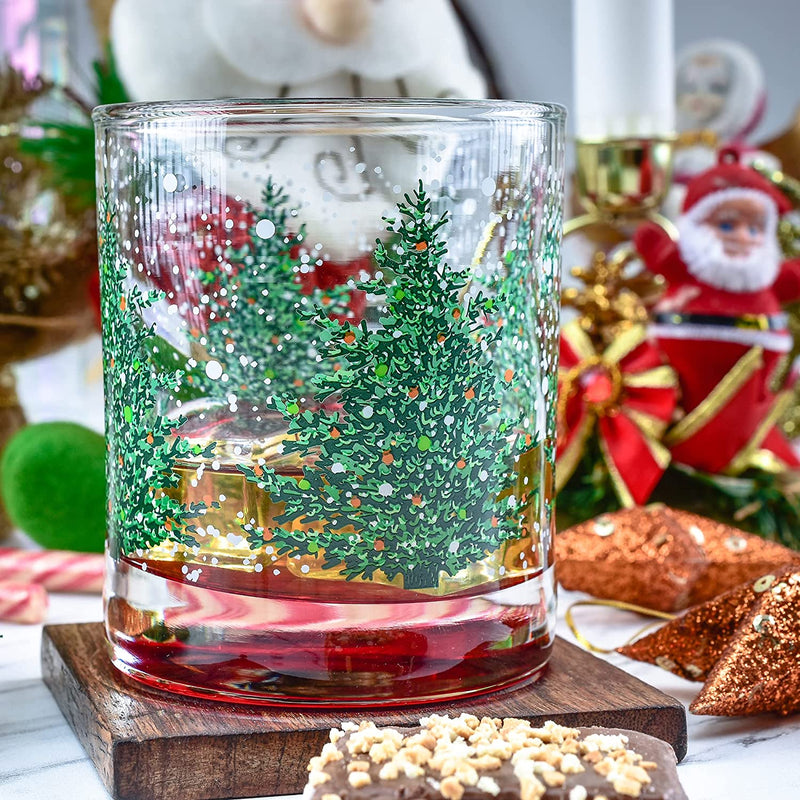Greenline Goods - Christmas Whiskey Glass Tumbler (Set of 2) - 10 Oz - Christmas Cup Party Glasses - Holiday Christmas Decorations for Kitchen - Xmas Red and Green Drinking Set