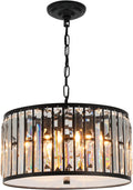 Weesalife Modern Crystal Chandeliers Contemporary Ceiling Lights Fixtures 9 Lights Farmhouse Pendant Lighting Dining Room Living Room 3-Tier Chandelier W19.7 Inches, Black