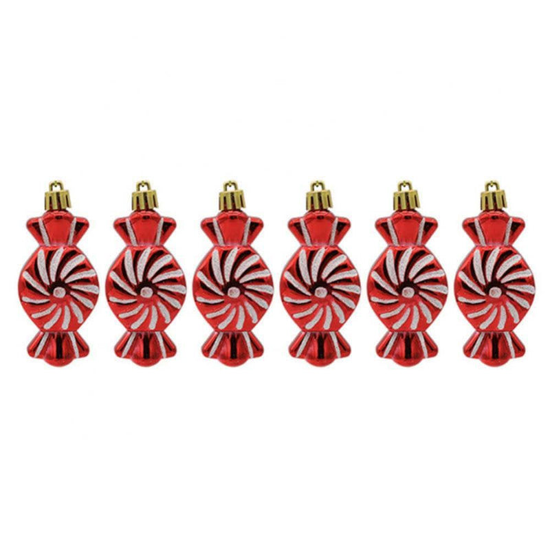 6 Pieces Christmas Glitter Hanging Candy Ornaments, Colorful Xmas Candy Cane Peppermint Tree Decorations for Christmas Tree Home Party Holiday Supplies