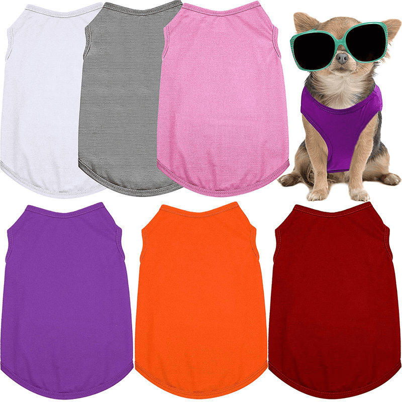 6 Pieces Dog Blank Shirt Dog T-Shirts Basic Pet Vest Clothes Soft and Breathable Pet Apparel for Small Medium Dogs Cats (Black, Purple, Green, Gray, Coffee, Navy, M)