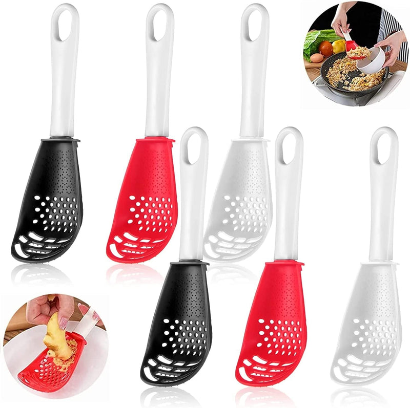 6 Pieces Multifunctional Kitchen Cooking Spoon Heat Resistant Kitchen Spoons Skimmer Scoop Colander Strainer Cooking Gadgets Practical Kitchen Tools for Cooking Draining Mashing (Red)