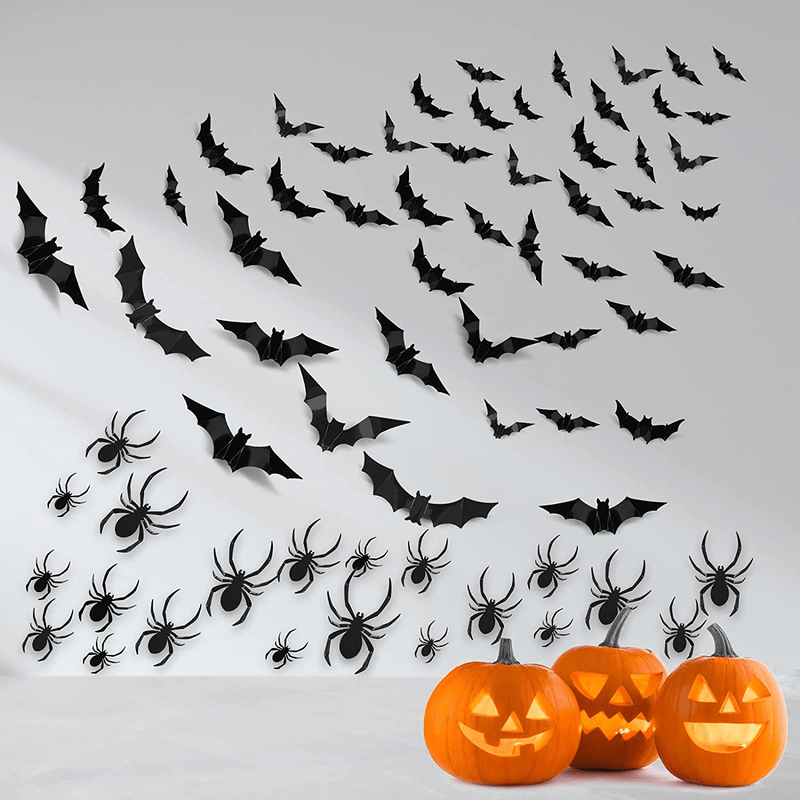 60 Pcs Halloween Decorations 2021, 3D Bat Spider Halloween Room Decor Indoor with Foam Double-Sided Adhesive, PVC Scary Halloween Wall Decor Wall Sticker for Home, Window (36 Bat & 24 Spider)