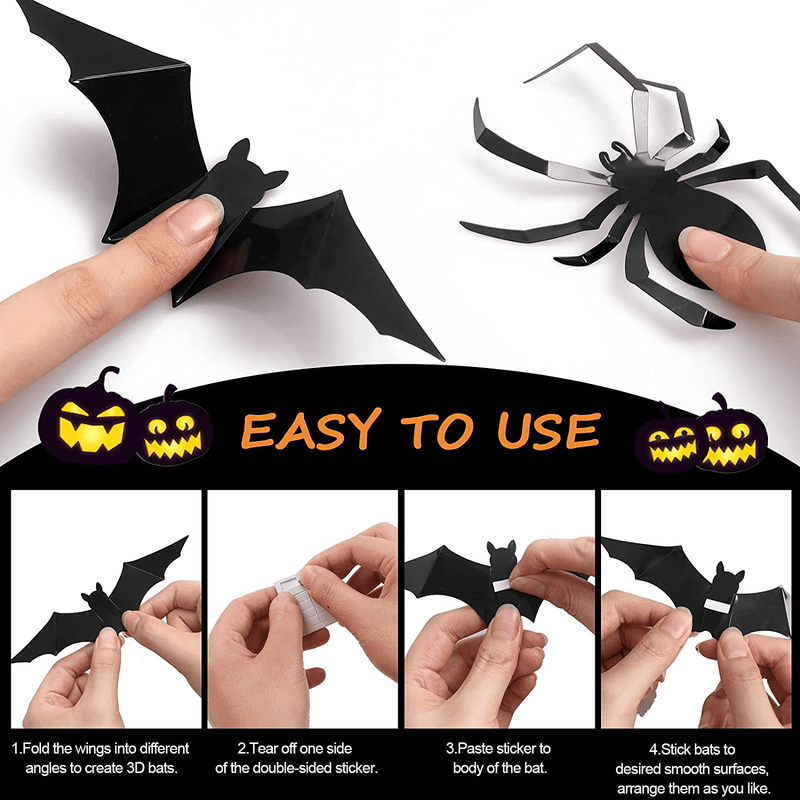 60 Pcs Halloween Decorations 2021, 3D Bat Spider Halloween Room Decor Indoor with Foam Double-Sided Adhesive, PVC Scary Halloween Wall Decor Wall Sticker for Home, Window (36 Bat & 24 Spider)