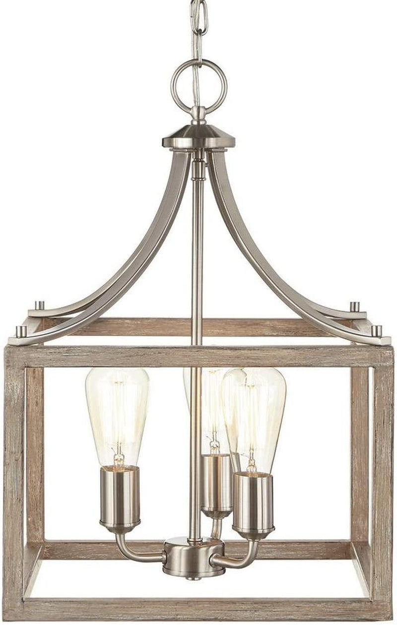 Home Decorators Collection Boswell Quarter 14 In. 3-Light Brushed Nickel Chandelier with Painted Weathered Gray Wood Accents
