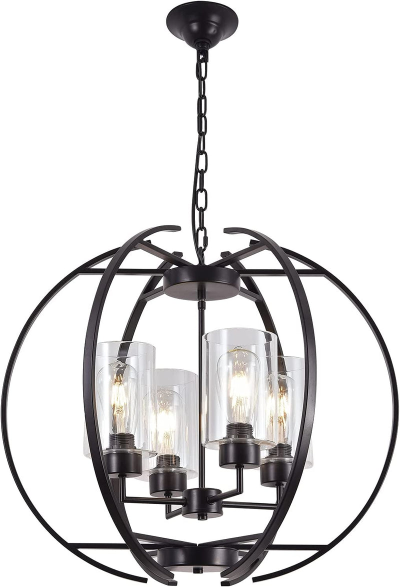 NA 24" 4 Light Black Chandeliers for Entryway Sphere Glass Chandelier Dining Room Ceiling Decor Hanging Pendant Light for Living Room, Foyer and Kitchen, Hallway