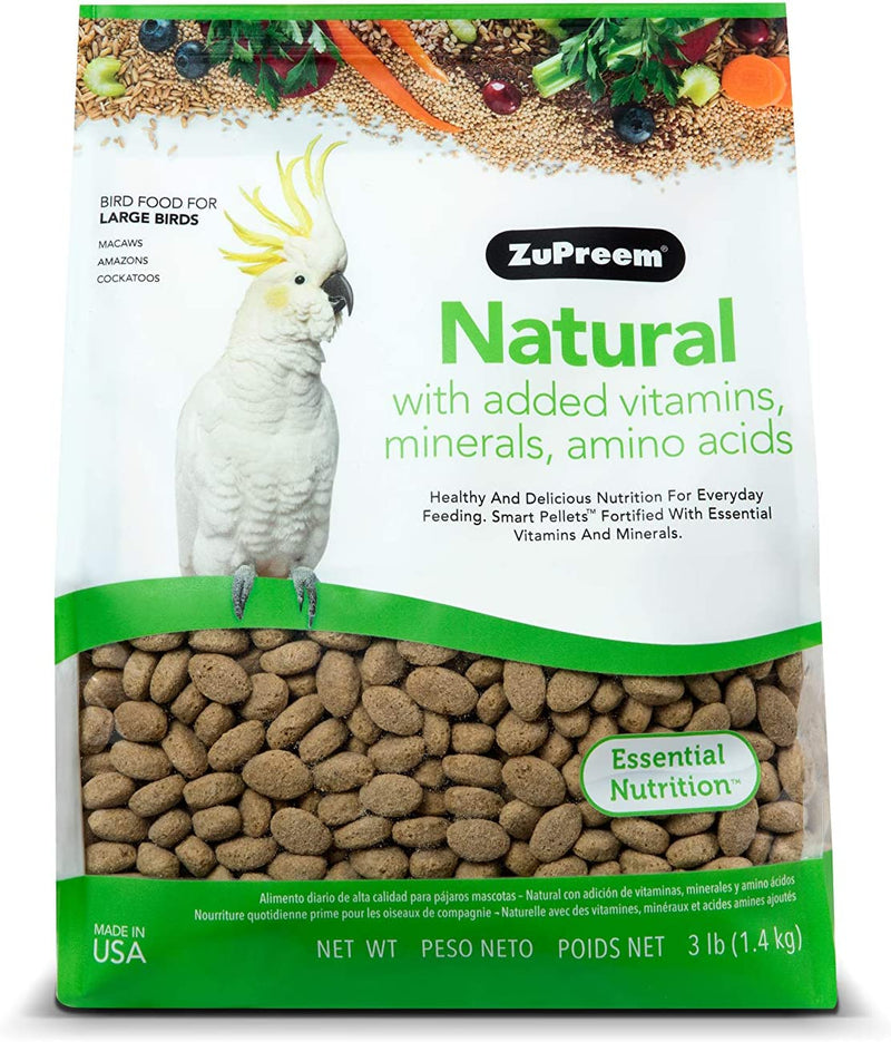 Zupreem Natural Bird Food Pellets for Large Birds, 20 Lb - Everyday Feeding Made in USA, Essential Vitamins, Minerals, Amino Acids for Amazons, Macaws, Cockatoos