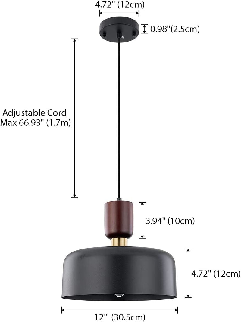 Tehenoo Pendant Lighting,Large Pendant Light,Brass Accent,Adjustable Metal Hanging Light Fixture for Kitchen, Dining Room, Black