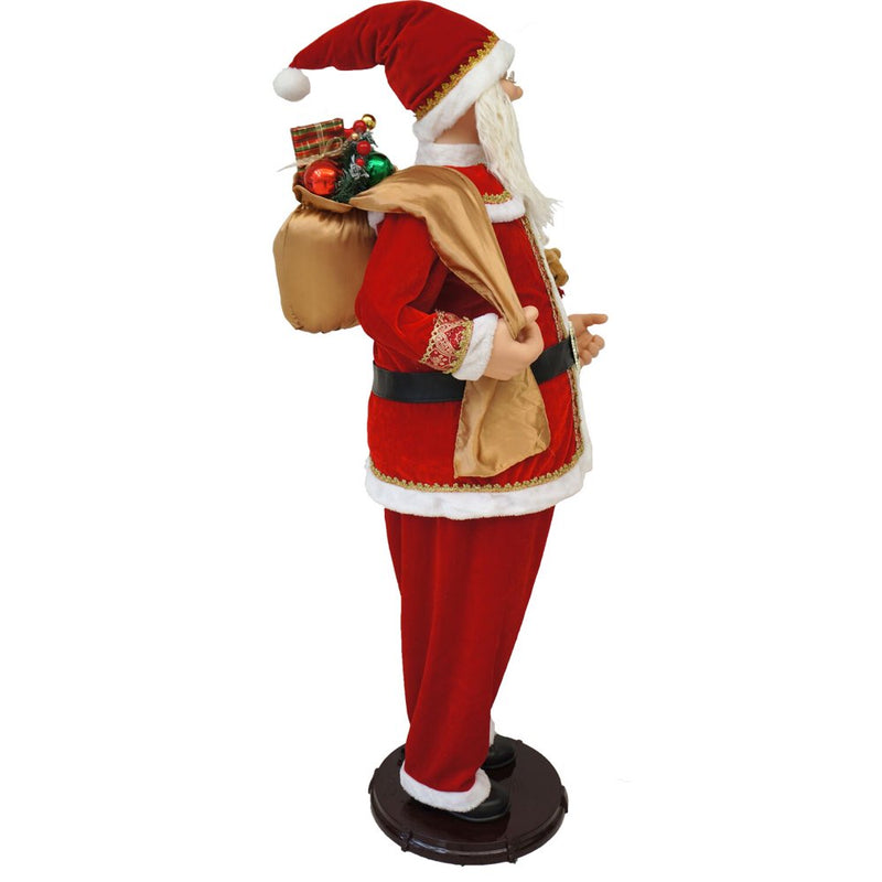 Fraser Hill Farm 58-In. Dancing Santa with Toy Sack, Teddy Bear, and Wrapped Gifts | Indoor Animated Home Holiday Decor | Dancing Christmas Decorations | FSC058-2RD6
