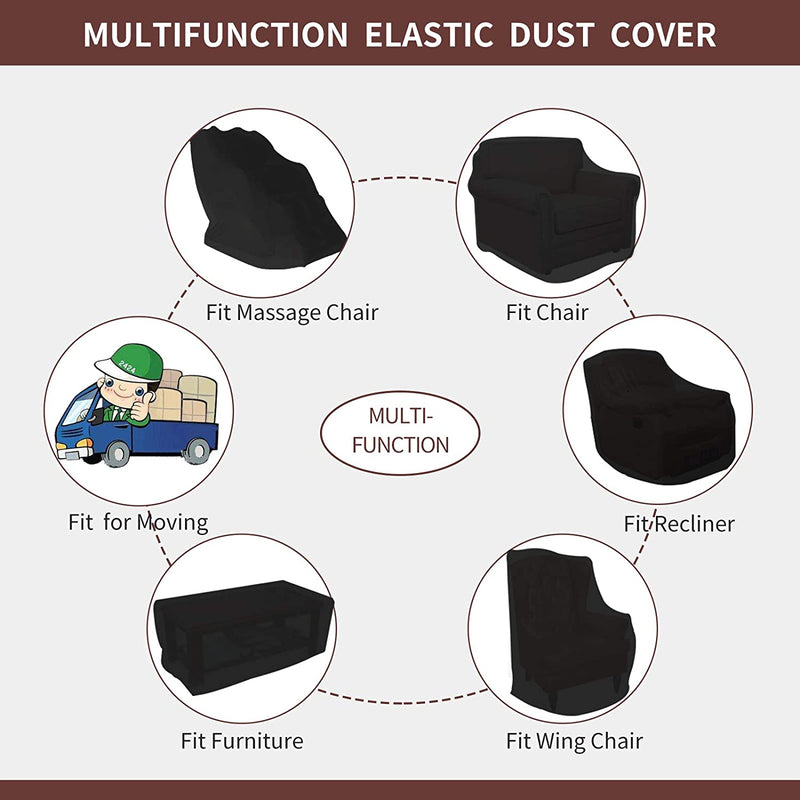 Easy-Going Massage Chair Cover Armchair Slipcovers, Recliner Wing Chair Slipcovers, Furniture Protector for Moving, Dust Proof Cover, Sofa Covers Removable Shield, Storage, Machine Washable (Black)