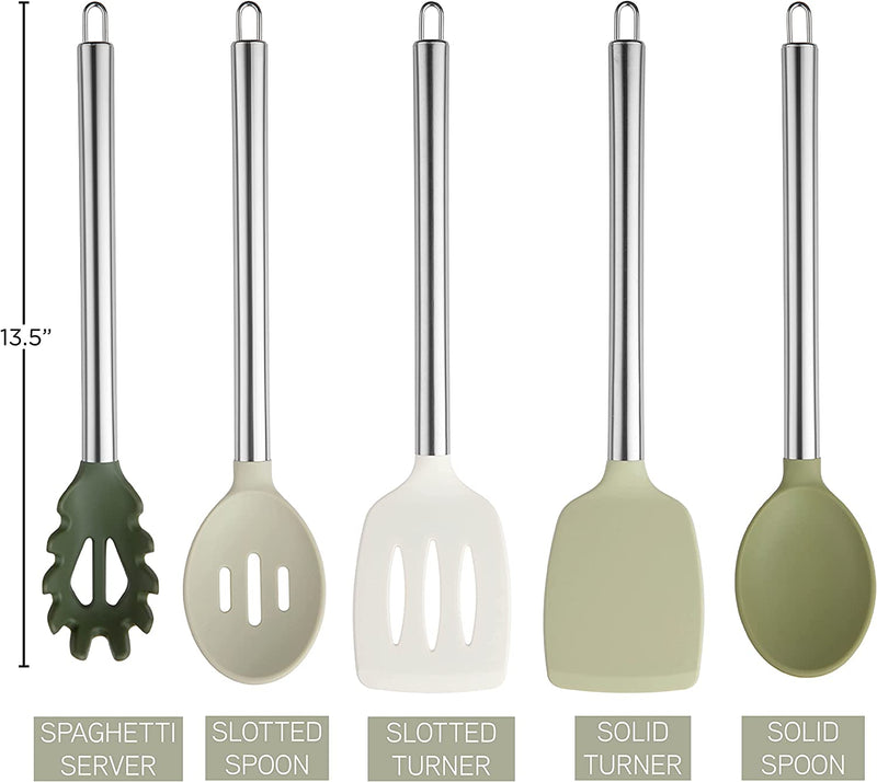 COOK with COLOR Silicone Cooking Utensils, 5 Pc Kitchen Utensil Set, Easy to Clean Silicone Kitchen Utensils, Cooking Utensils for Nonstick Cookware, Kitchen Gadgets Set (Green Ombre)