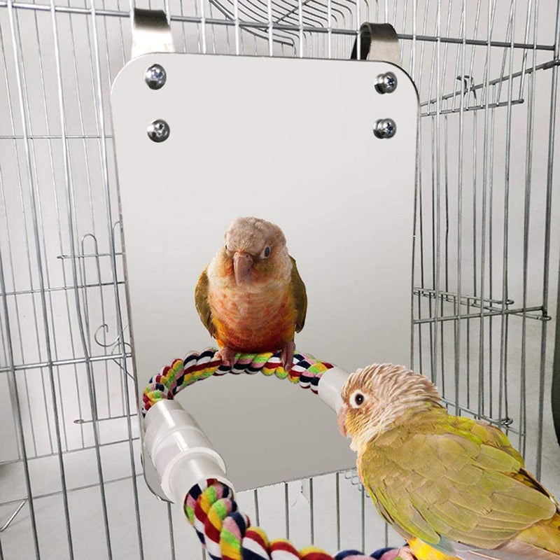 Bird Stand Perch with Mirror, Bird Cotton Rope Stand Swing Parrot Cage Toys for Parrot Budgies Parakeet Cockatiel Conure Finch Lovebird(