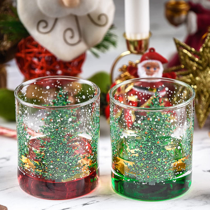 Greenline Goods - Christmas Whiskey Glass Tumbler (Set of 2) - 10 Oz - Christmas Cup Party Glasses - Holiday Christmas Decorations for Kitchen - Xmas Red and Green Drinking Set
