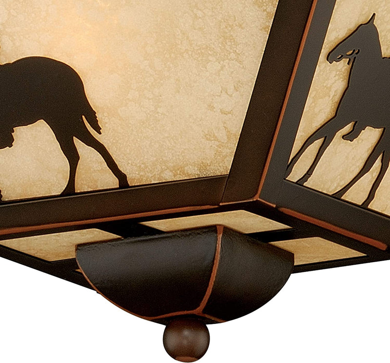 VAXCEL Trail Bronze Rustic Horse Cowboy Square Outdoor Flush Mount Ceiling Light