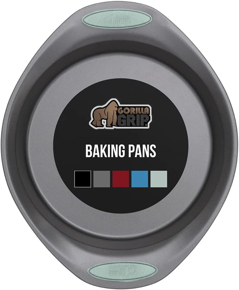 Gorilla Grip Nonstick, Heavy Duty, Carbon Steel Bakeware Sets, 4 Piece Kitchen Baking Set, Rust Resistant, Silicone Handles, 2 Large Cookie Sheets, 1 Roasting Pan and 1 Bread Loaf Pan, Turquoise