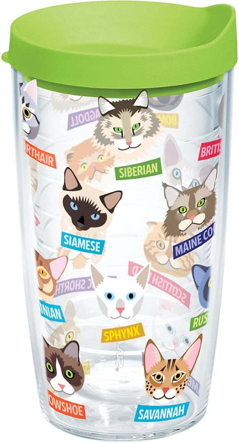 Tervis Flat Art - Cats Tumbler with Wrap and Lime Green Lid 16Oz, Clear
