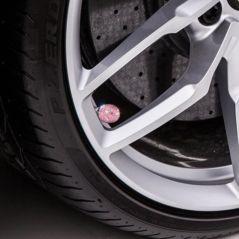 SAVORI Valve Caps, 4 Pack Handmade Crystal Rhinestone Tire Caps, Attractive Dustproof Accessories for Car (Pink)