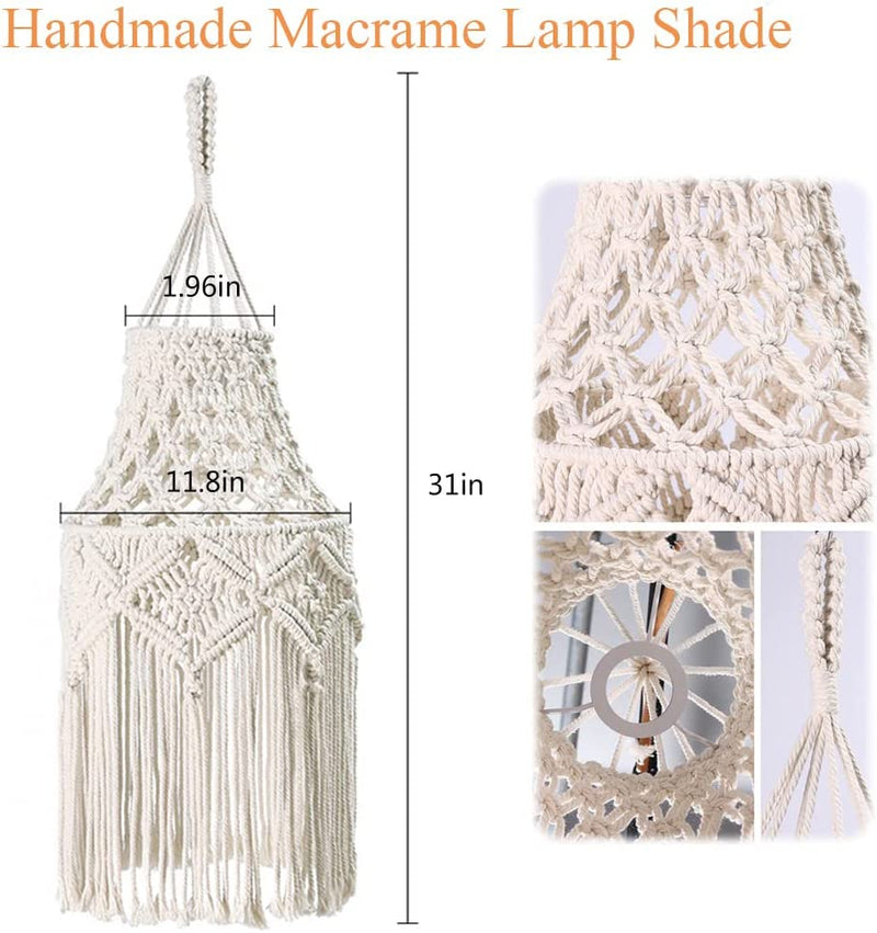 WAQIA HOUSE Boho Plug in Pendant Light Hanging Handmade Macrame Lamp Shade with Cord, On/Off Switch, Chandelier for Bohemian Decor Bedroom Living Room, Warm White, 30X30X80Cm (ZX5561260D9EO)