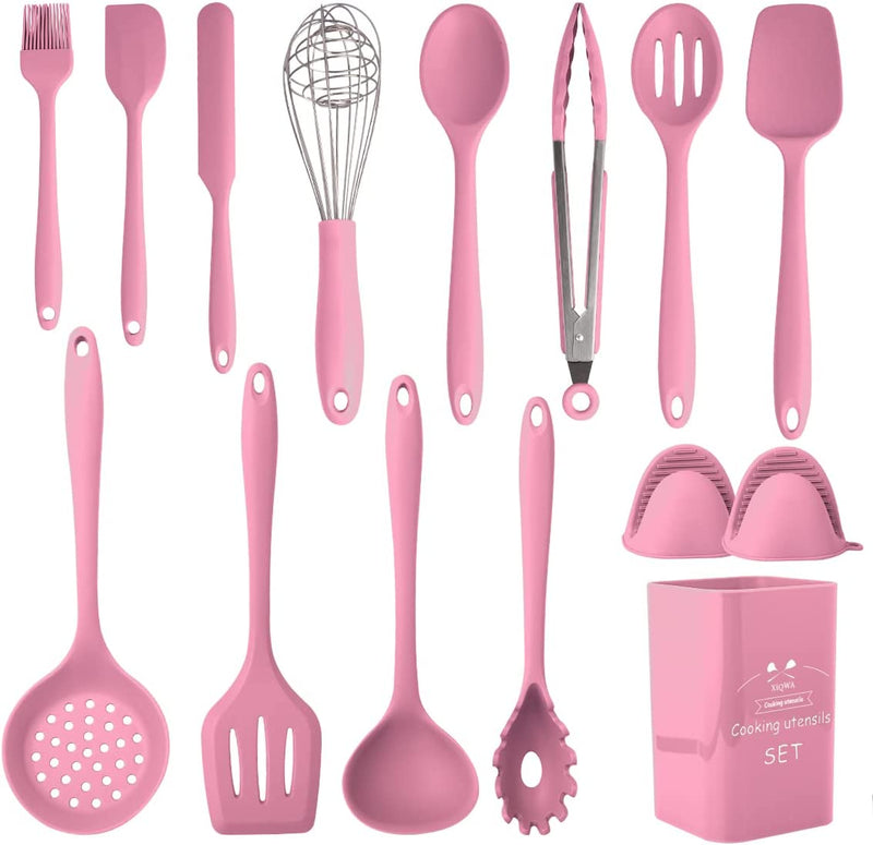Kitchen Utensils Set,Silicone Cooking Utensils Set 15Pcs,Non-Stick Silicone Kitchen Utensils Set,Heat Resistant 446°F Cooking Spoons,Kitchen Tool Set,Kitchen Essentials for New Home (Non Toxic)