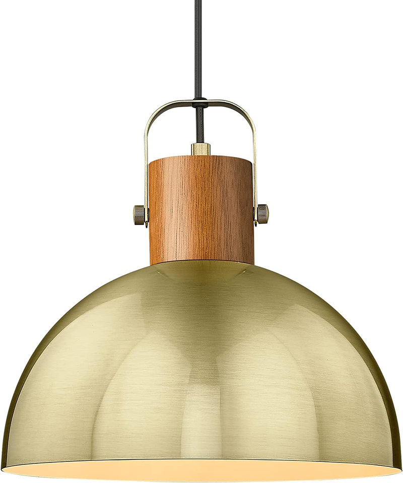 ELYONA Modern Pendant Light for Kitchen Island 12" Wood Dome Hanging Lamp with Matte Black Metal Shade Adjustable Industrial Pendant Light Fixtures for Farmhouse Dining Room Bar Living Room Hollway