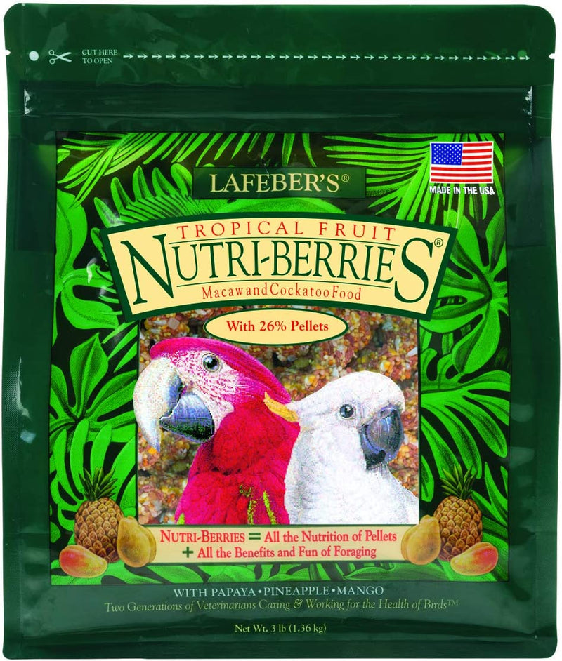 Lafeber Tropical Fruit Nutri-Berries Pet Bird Food, Made with Non-Gmo and Human-Grade Ingredients, for Macaws and Cockatoos, 3 Lb