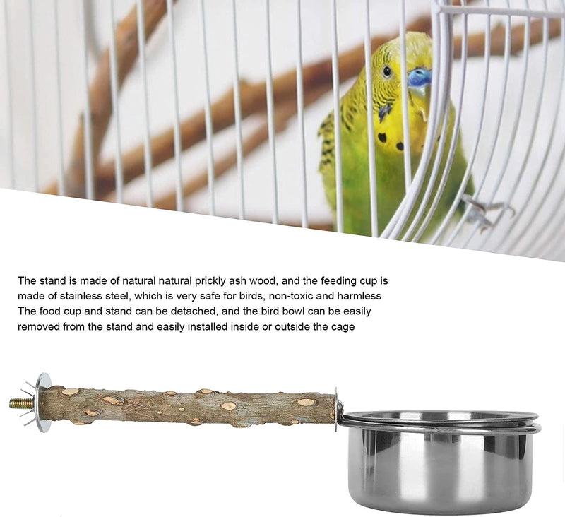 Bird Feeder, Stainless Steel Parrot Feeding Cup with Wood Stand Perch for Parakeet Conure Cockatiels Lovebird Budgie(L) Feeding & Watering Supplies