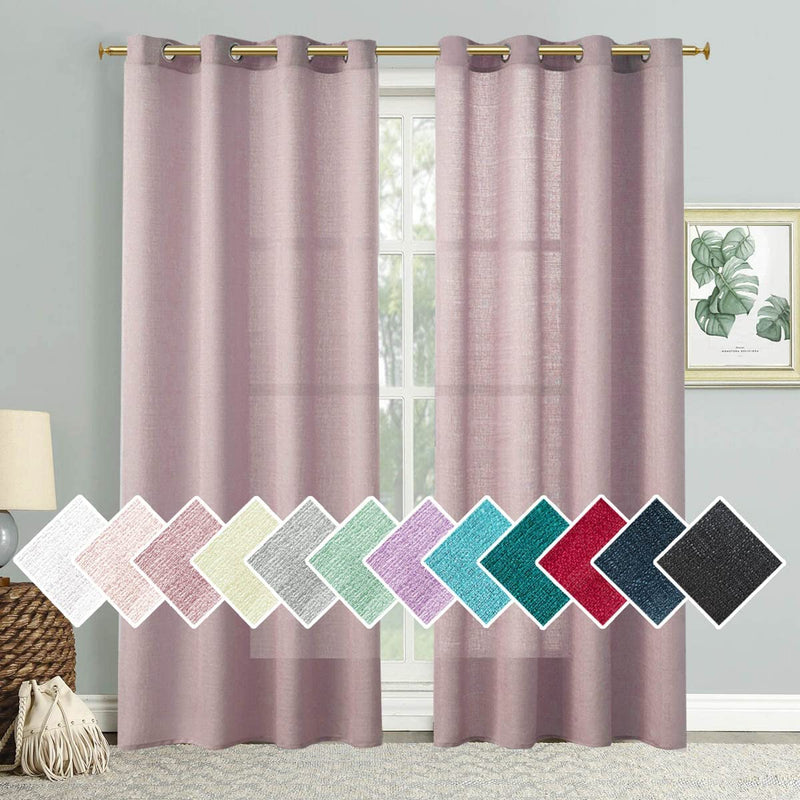 SOFJAGETQ Light Grey Sheer Curtains, Linen Look Semi Sheer Curtains 84 Inches Long, Grommet Light Filtering Casual Textured Privacy Curtains for Living Room, Bedroom, 2 Panels (Each 52 X 84 Inch