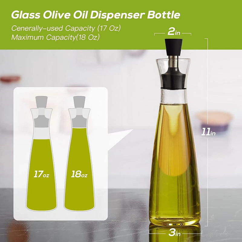 DHAEE 18 Ounce Glass Olive Oil Dispenser Bottle for Kitchen with Sealing Cap,Cooking Oil and Vinegar Bottle Set,No Funnel Needed,Clear & Easy to Clean- for Home Kitchen Decor Tools Accessories