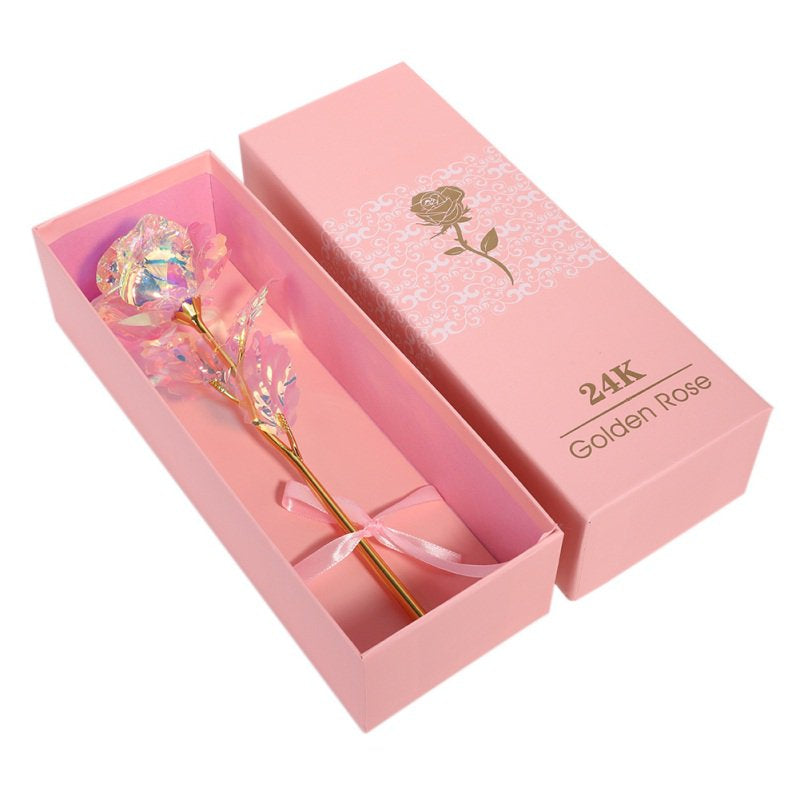Simulation Eternity 24K Gold Foil Rose Flower Rainbow Valentine'S Day Romantic Flower Wedding Gift Beautiful LED Luminous