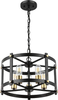 WINGBO 5-Light Farmhouse round Chandelier, Industrial Hanging Pendant Light with Metal Drum Shade, Height Adjustable for Flat and Slop Ceiling, Kitchen Island, Dining Room, Living Room, Nickel