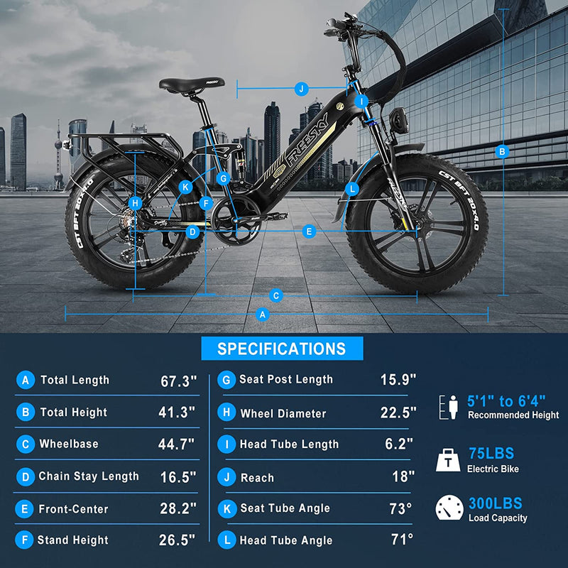 FREESKY Step-Thru Electric Bike for Adults 750W High-Speed Motor 48V 15AH Samsung Cell Battery, 20" Fat Tires Ebike 28MPH 35-80Miles Electric Commuter/City Cruiser Bike for Women, Full Suspension Ebike for Snow