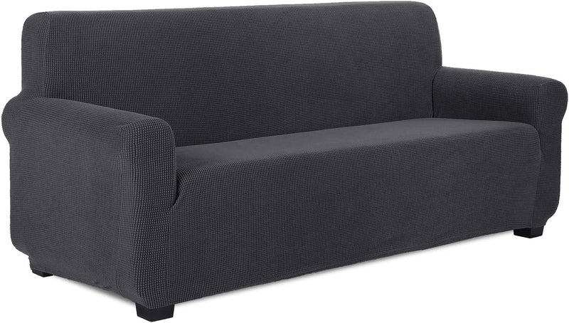 TIANSHU Stretch Jacquard Sofa Cover, 1-Piece Couch Cover for 3 Cushion Couch, Soft and Durable Sofa Slipcover for Living Room, Stay in Place Furniture Cover Protector for Pet. (Sofa, Black)