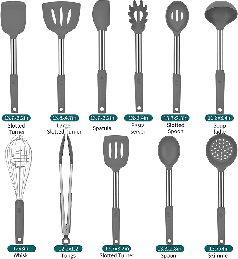 Kitchen Utensil Set,Silicone Cooking Utensils, Kitchen Utensils Set with Stainless Steel Handle,Silicone Spatula Set Utensil Set, Cooking Utensil Set,Kitchen Tools Gadgets for Nonstick Cookware