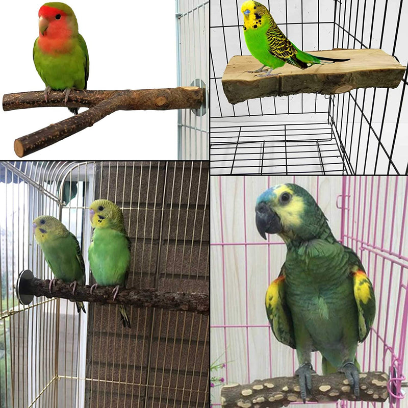 Kathson Wood Bird Perch Wooden Parrot Stand Toy Parakeet Standing Platform Chew Toys Natural Cuttlebone Paw Grinding Stick Cockatiels Cage Accessories Exercise Toy for Conures Budgies Lovebirds 5PCS