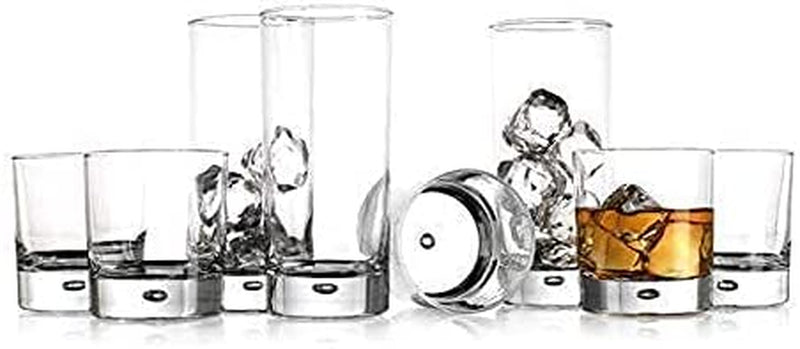 Drinking Glassware Set by Home Essentials & beyond Set of 8 Tumbler and Rocks Glasses. 4 Tumbler Glasses 17Oz, 4 Rock Glasses 10Oz – for Cocktails, Whiskey, Ideal Holiday Gift.