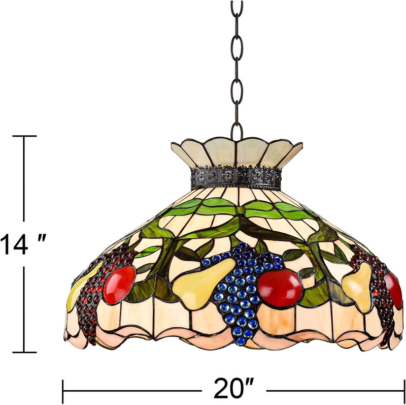 Robert Louis Tiffany Ripe Fruit Bronze Tiffany Style Pendant Chandelier Lighting 20" Wide Stained Glass Shade 3-Light Fixture for Dining Room House Foyer Kitchen Island Entryway Bedroom Living Room